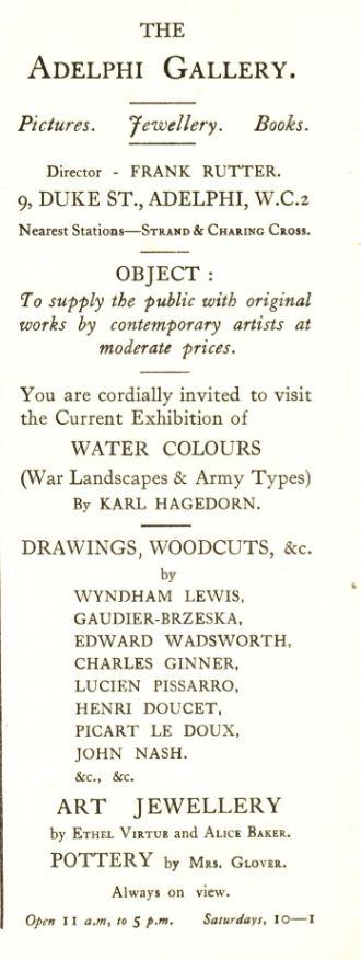 Adelphi Gallery: Advert Spring 1920